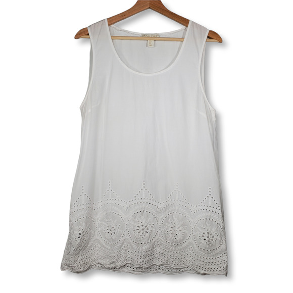 Cynthia Rowley Tops - Cynthia Rowley Embroidered Floral Scalloped Hem Sleeveless Tank Top White Size L